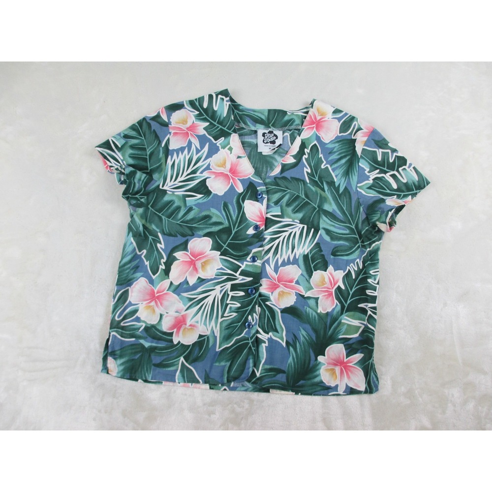 Hilo Hattie Shirt Womens Medium Green Floral Button Up Hawaiian Ladies - Picture 2 of 8